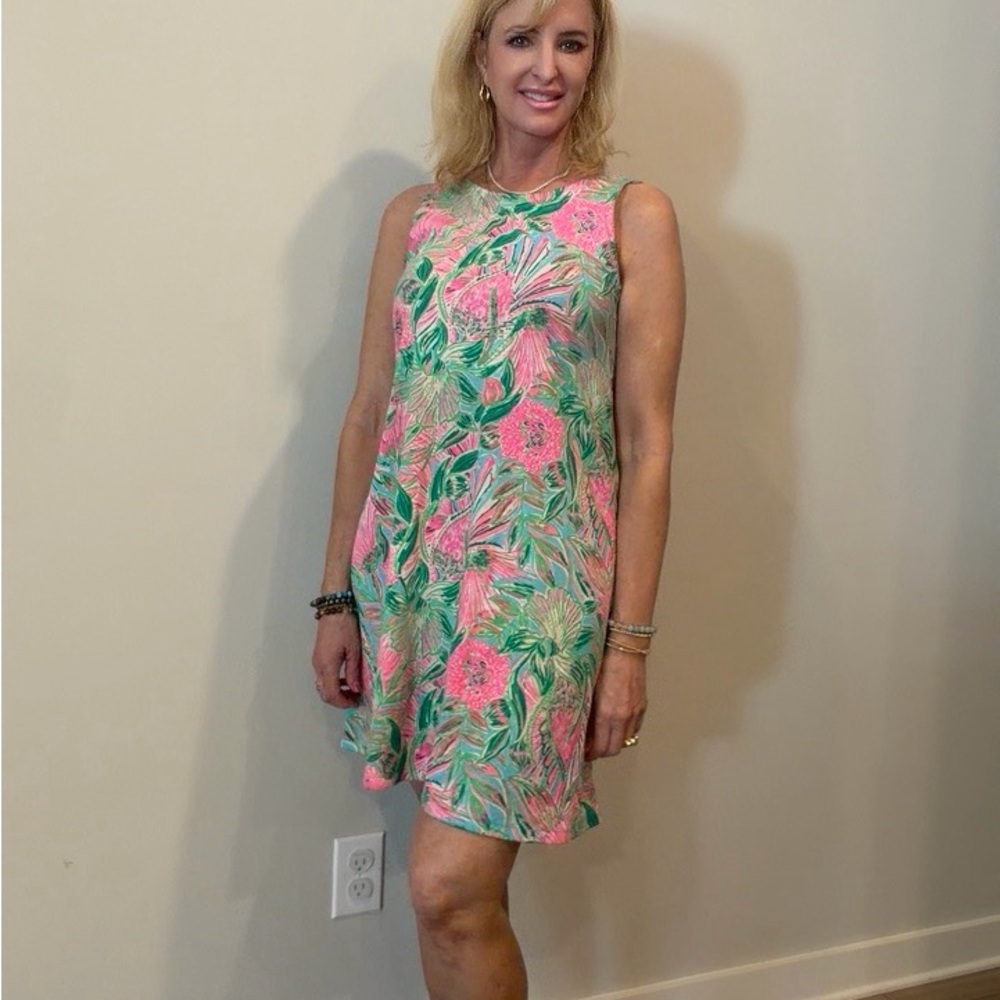 Lilly Pulitzer Pink & Green Tropical Print Dress